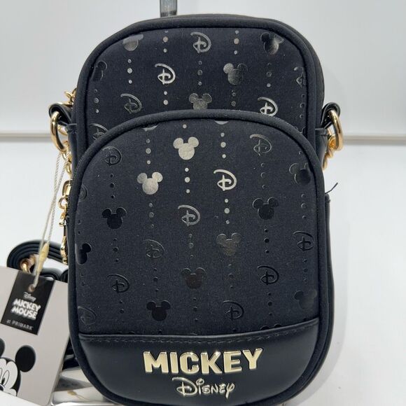 Disney Handbags - Disney Mickey Black on Black Pattern With Gold Crossbody Bag